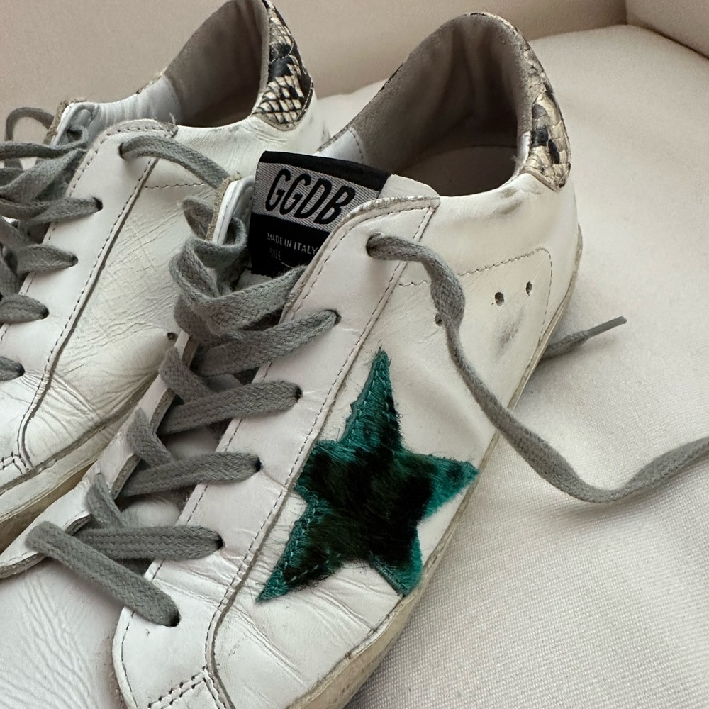 GOLDEN GOOSE SIZE 37 Superstar with snakeskin heel tab and turquoise star